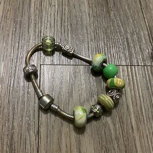 Silver and Green Charm Bracelet